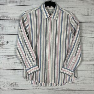 Samuel Windsor Shirt Mens Linen Blend Button Up Large Multicolor Striped Long Sl